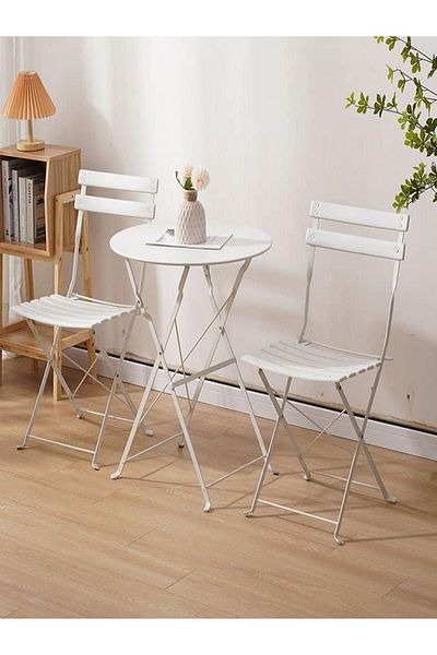 rexa 3-piece metal outdoor bistro set, consisting of a round folding table and two folding chairs 60*60cm