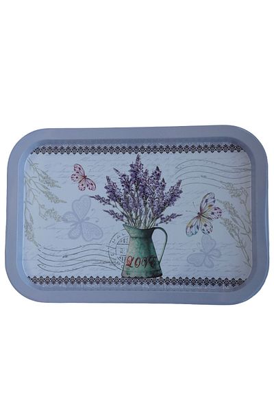 PUFO Tavă metalică cu buchet de lavandă pentru servirea deserturilor, prăjiturilor, aperitivelor, 34 x 23 cm