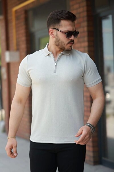 pazarella Men's Zipper Collar Short Sleeve T-Shirt