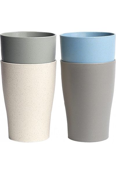 Zusammen Set of 4 Zusammen glasses, polypropylene, gray/white/blue, 12.4 x 7.6 cm