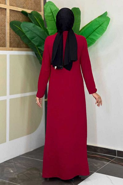 Bym Fashion Snap Button Detailed Dress 3928 Claret Red