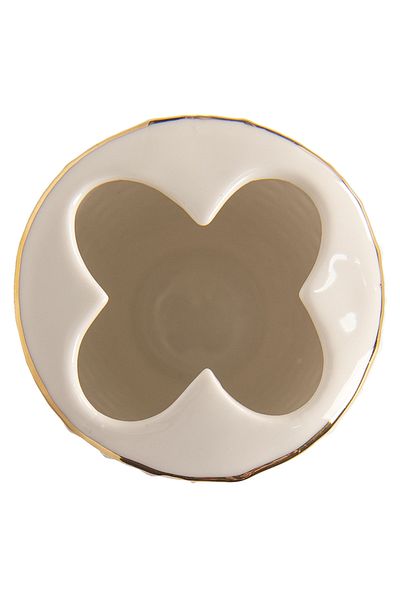 Clayre & Eef Suport periuță de dinți ceramică, auriu alb, Ø 7 cm x 12 cm