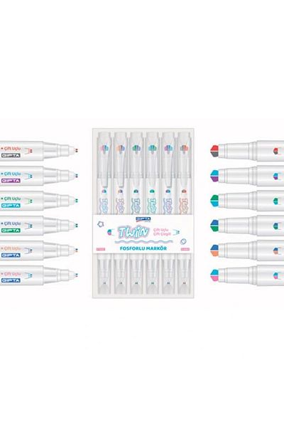 Gıpta F1533 Three-Dimensional Double Line Double-Ended 6 Colors Highlighter Set