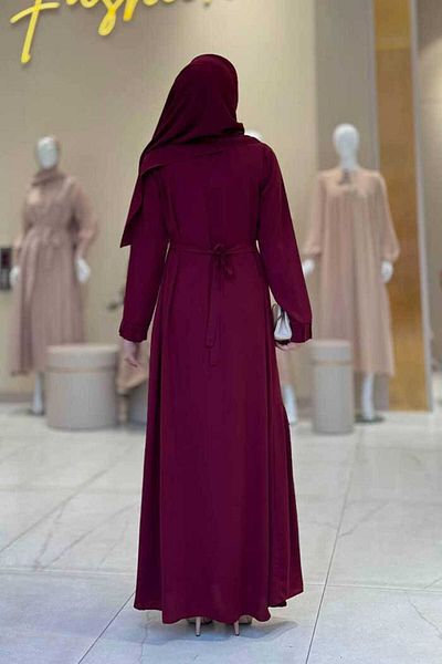 Bym Fashion Pleated Detail Dress Shawl Double Set 6039 Claret Red