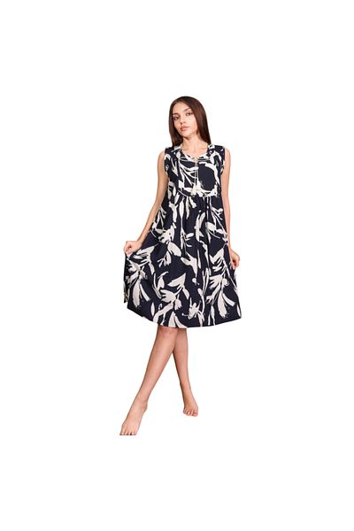 atelyu Women's Casual Viscose Pocket Patterned Wide Cut Dress