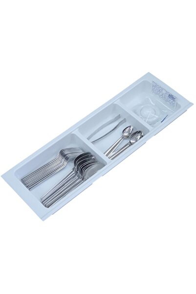 Adilon Kitchen Drawer Three Compartment Cutlery Holder 16cm X 48cm White