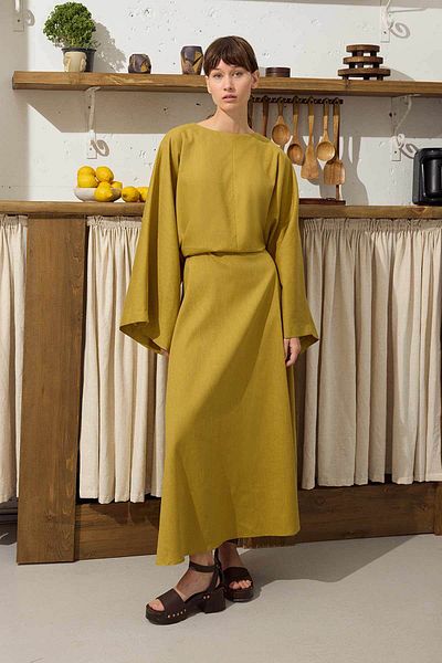 Hooopstore Lyocell Linen Draped Saffron Tunic Dress
