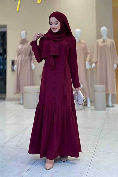 Bym Fashion Pleated Detail Dress Shawl Double Set 6039 Claret Red
