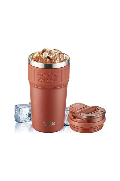 TKK Vagonli̇fe T2023 Tkk Steel Thermoses Mug with Strap with Straw 630 ml Red