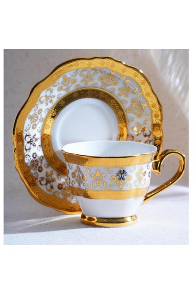 DGCHOME طقم فناجين قهوة هادلي لـ 6 أشخاص باللون الأبيض