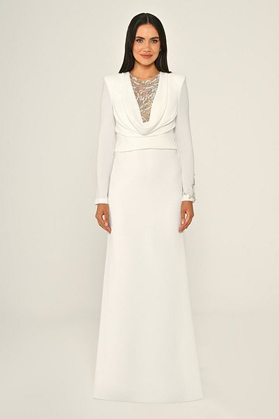 ALFABETA Ball Collar Crepe Long Evening Dress Alfa Beta B7020