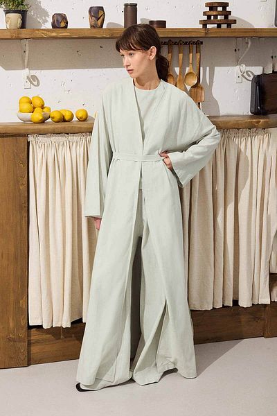 Hooopstore Belted Long Kimono Mint Green Trouser Suit