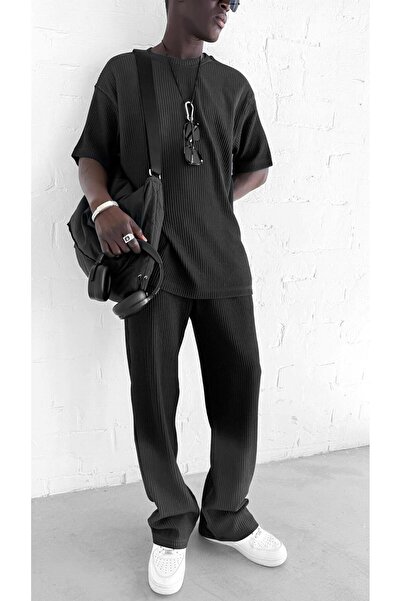 ablukaonline Ανδρικό μπλουζάκι κοτλέ που πλένεται και αλλάζει χρώμα oversized Μαύρο Λευκό