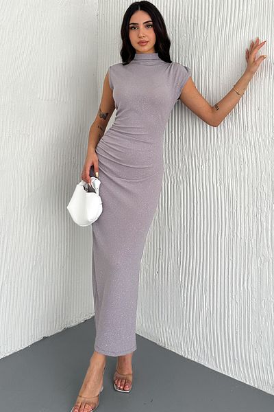 fiolin Draped Midi Length Sim Detailed Mink Dress