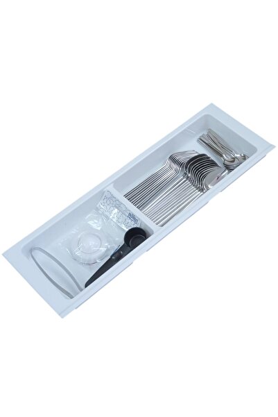 Adilon White Kitchen Drawer - 16cm X 48cm, Two Compartment Spoon Holder