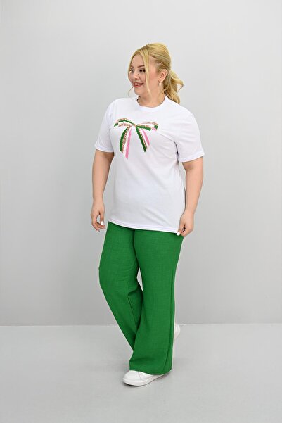 Koza Butik Дамски спортен костюм с бродерия и пайети, големи размери, 8200-25