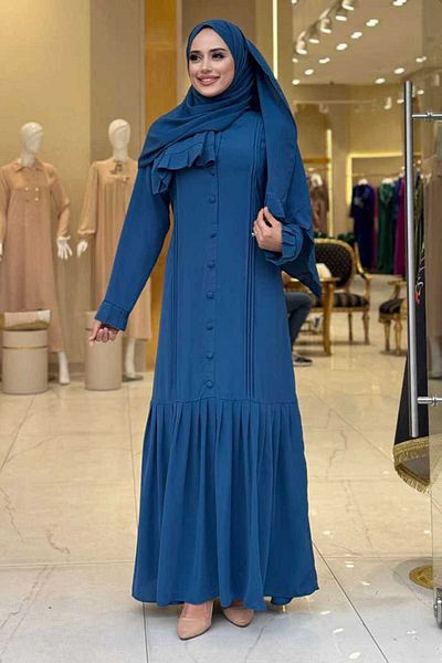 Bym Fashion Pleated Detail Dress Shawl Double Set 6039 Indigo