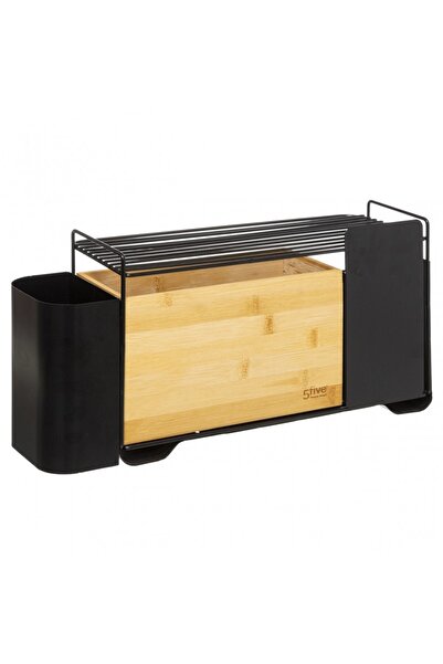 5FIVE Organizator de bucătărie multifuncțional Doryn din bambus și metal, neg...