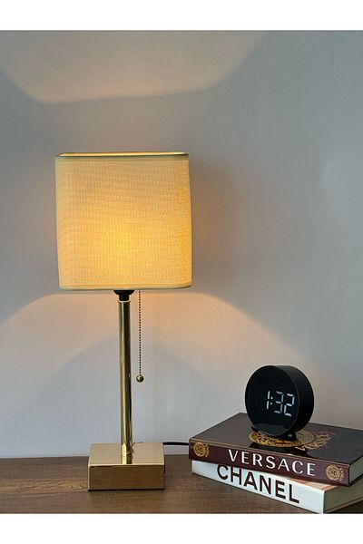 Living Modern Square Table Lamp with Gold Base and Linen Shade – Elegant Design