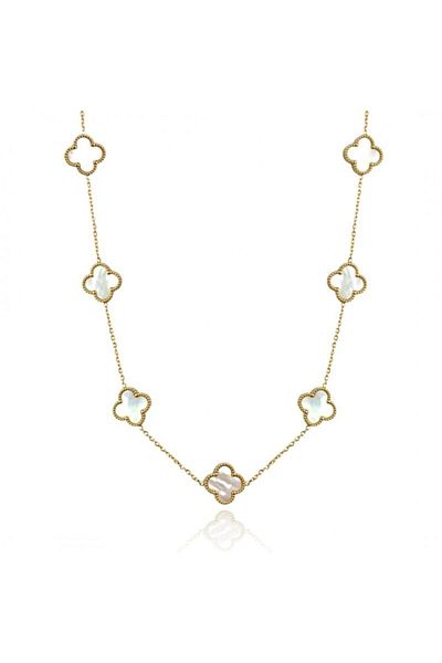 ECARLA Elegant Mother-of-pearl clover necklace – 14K gold-plated stainless steel, Ecarla, NST2176