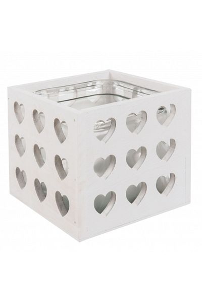 Clayre & Eef Wooden vase with white glass interior 14 x 14 x 13 cm
