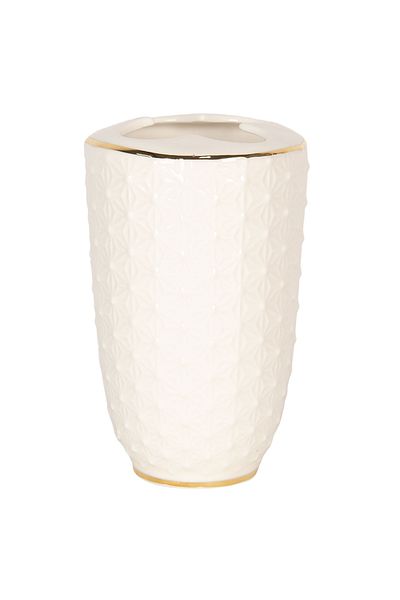 Clayre & Eef Suport periuță de dinți ceramică, auriu alb, Ø 7 cm x 12 cm
