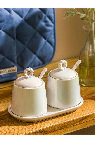 LC Waikiki Lcw Home White Ceramic Storage Container Set of 2