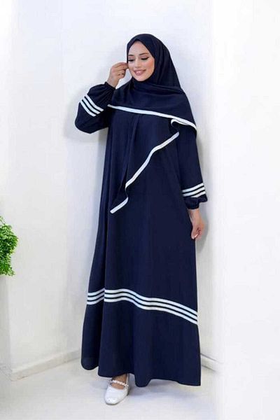 Bym Fashion Shawl Dress Double Set 6036 Navy Blue