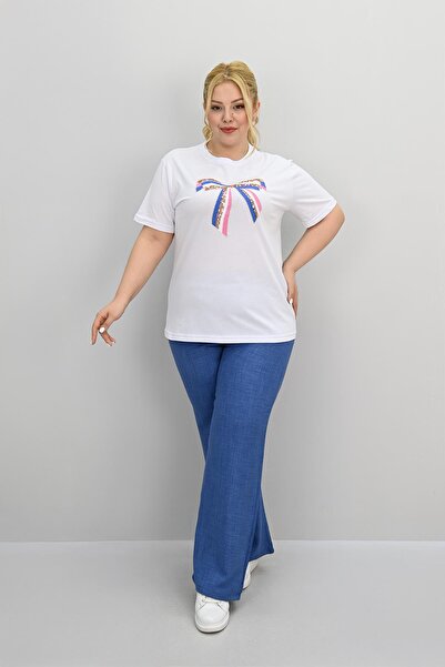 Koza Butik Дамски спортен костюм с бродерия и пайети, големи размери, 8200-25