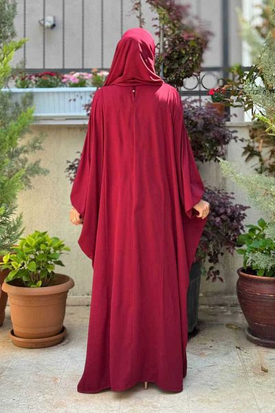 Bym Fashion Yarasakol Waist Belted Veil, Shawl Dress 6038 Claret Red