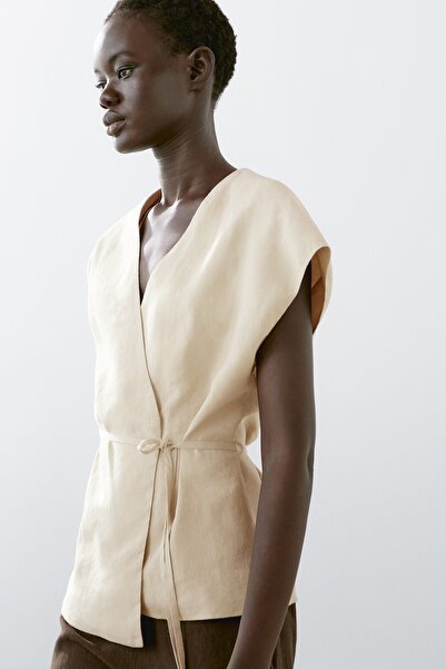 Massimo Dutti %100 keten kruvaze yelek