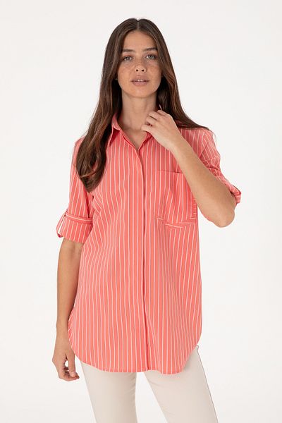 U.S. Polo Assn. Women's Red Long Sleeve Striped Tunic Shirt 50299523-Vr213