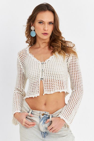 Cool & Sexy Women's Ecru Mesh Cardigan Ds201-90