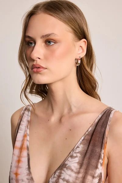 Gusto Gold Earrings with Colored Stones - Silver