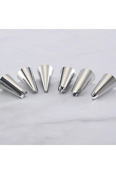 HEIGOO Set of 6 nozzles for baking or decorating cakes, stainless steel, silver, 3.2 x 1.7 cm