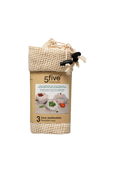 5FIVE Set of 3 vegetable bags, cotton, 20 x 28, 33 x 28, 43 x 28 cm