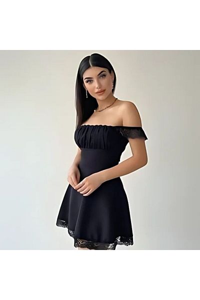OlaLady Lace Strap Corset Detailed Mini Dress