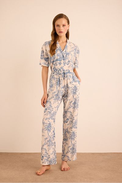 Aker Lenjerie de viscoză cu model, pantaloni de pijama cu talie elastică
