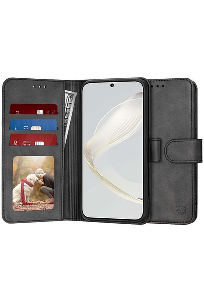 SKYDDAR INNOVATION Husă pentru Huawei nova 11 / nova 12s, jurnal, tip carte, portofel interior, neagră, set cu autocolant