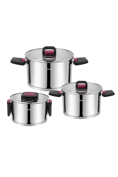 Zass Set of 3 stackable pots ZASS ZG-SCS 04, 16x9.5 cm/1.9 L, 20x11.5 cm/3.6 L, 24x13.5 cm/6.1 L, Silver