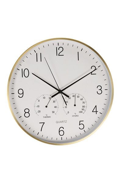 Gift Design Wall clock with weather station, 38x4.2 cm, white with gold, modern design