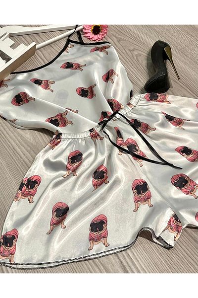 Intisimo Women's Pajamas, Satin, 2 Pieces, Puppy, White
