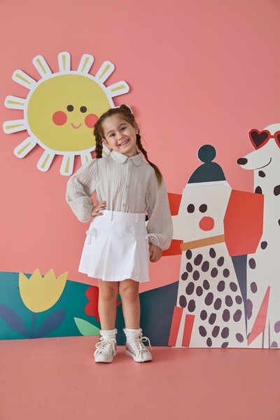 Patique Kids Λευκή τζιν βαμβακερή φούστα για κορίτσια με φερμουάρ