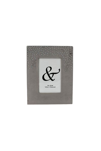 Gift Design Elegant Photo Frame 18x23 cm – Velvet, Grey with Crystals