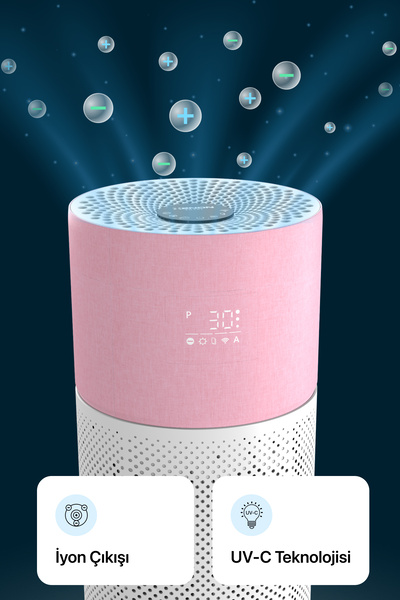 Xenon Smart Akıllı Hava Temizleyici 70 M2 Wi-fi Mobil App Air Purifier Cadr 550m³ Karbon Hepa Filtre X7420 Pembe