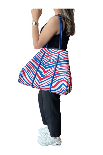 MyladyAccessoriess Geantă în dungi cu detaliu de culoare albastru roșu