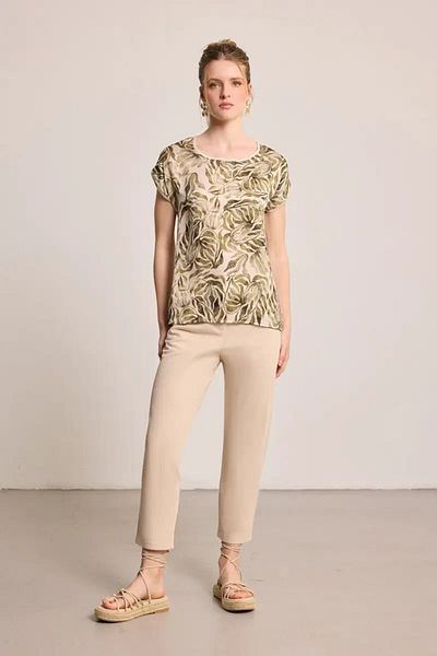 Gusto T-Shirt με σχέδιο φύλλων - Χακί
