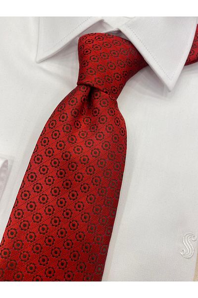 Cacharel Woven Fabric Patterned Red Black Tie