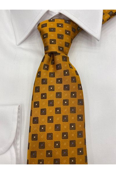 Cacharel Woven Fabric Patterned Yellow Brown Tie
