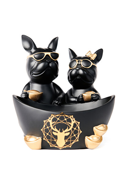 Famous Frenchie Decoratiune bulldog francez, 16.2 x 16.5 x 17.7 cm, negru/auriu